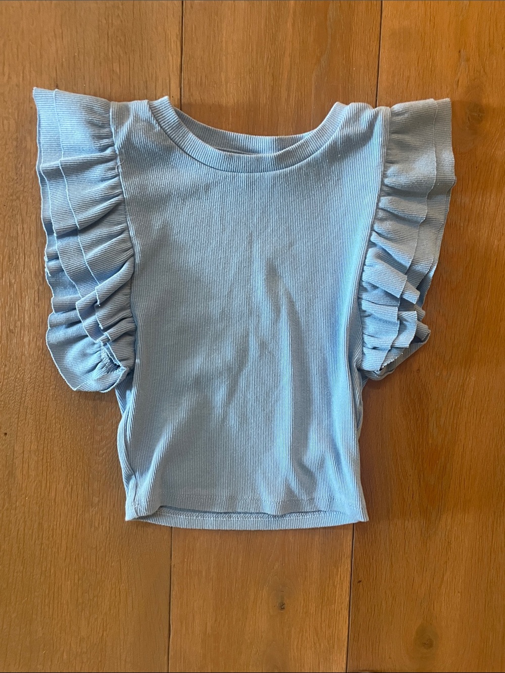 Zara Light Blue Ruffle Sleeve Tee- size S
